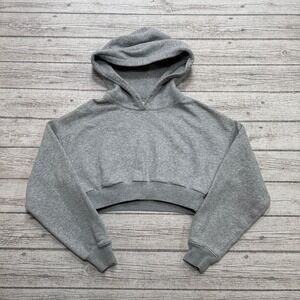 TNA Aritzia Hoodie Women's XS Gray Mega Fit Cropped Cozy Fleece Relaxed Pullover